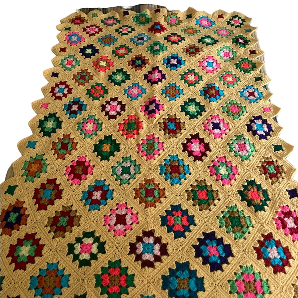 Yellow Granny Square Throw Blanket 48X80